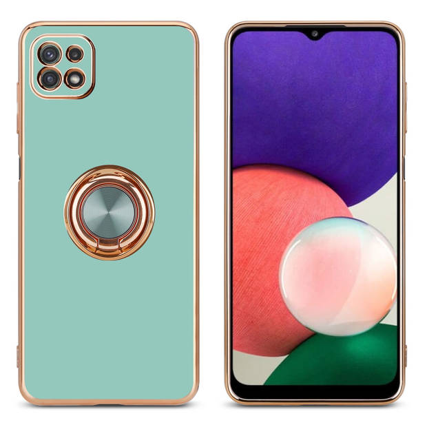 Cadorabo Hoesje geschikt voor Samsung Galaxy A22 5G in Glossy Turquoise - Goud - Beschermhoes Camerabescherming