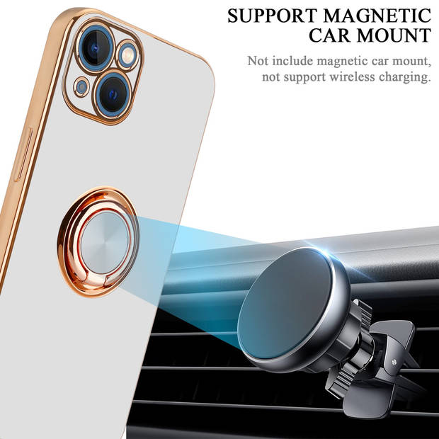 Cadorabo Hoesje geschikt voor Apple iPhone 14 PLUS in Glossy Wit - Goud - Beschermhoes Camerabescherming magnetische