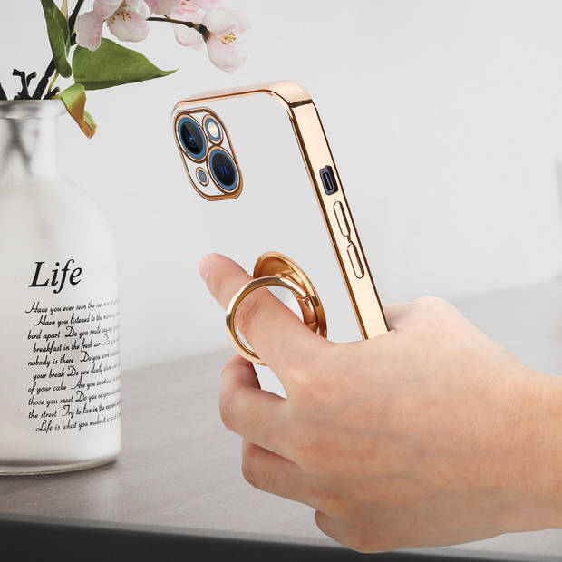 Cadorabo Hoesje geschikt voor Apple iPhone 13 MINI in Glossy Wit - Goud - Beschermhoes Camerabescherming magnetische