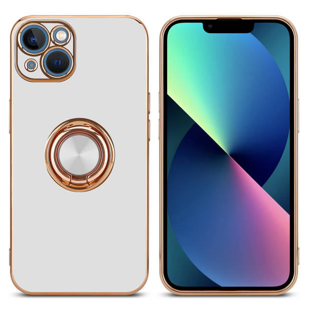 Cadorabo Hoesje geschikt voor Apple iPhone 13 in Glossy Wit - Goud - Beschermhoes Camerabescherming magnetische