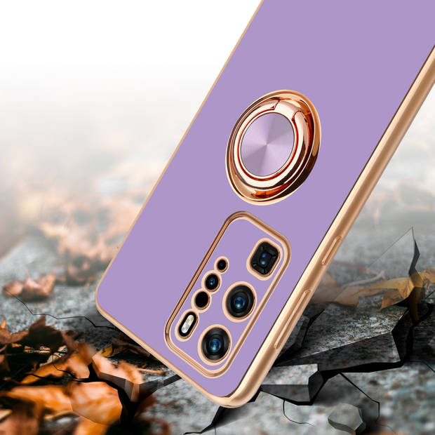 Cadorabo Hoesje geschikt voor Huawei P40 PRO in Glossy Licht Paars - Goud - Beschermhoes Camerabescherming magnetische