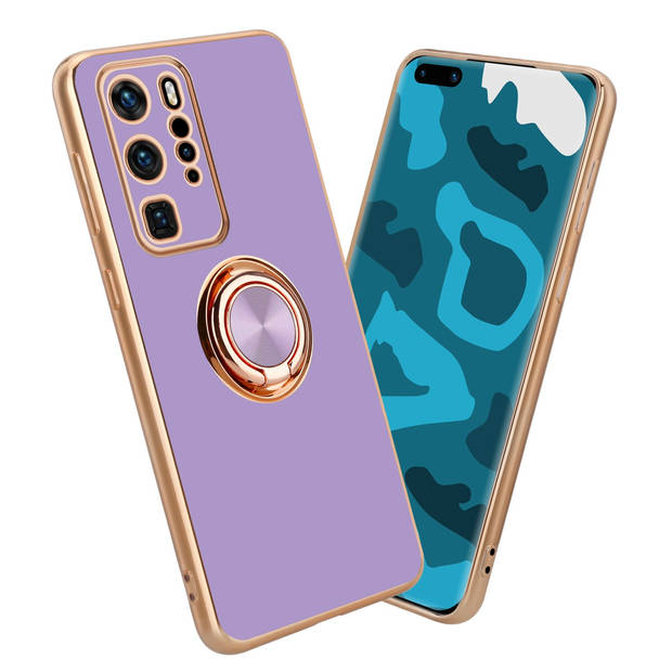 Cadorabo Hoesje geschikt voor Huawei P40 PRO in Glossy Licht Paars - Goud - Beschermhoes Camerabescherming magnetische