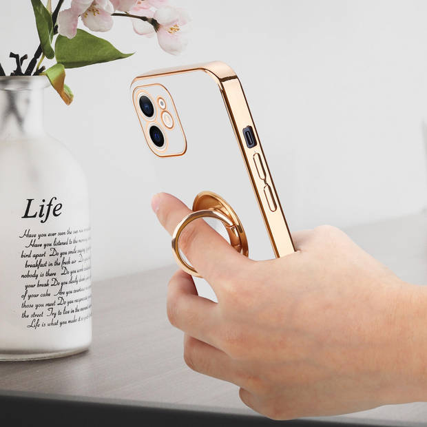 Cadorabo Hoesje geschikt voor Apple iPhone 12 in Glossy Wit - Goud - Beschermhoes Camerabescherming magnetische