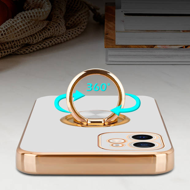 Cadorabo Hoesje geschikt voor Apple iPhone 12 MINI in Glossy Wit - Goud - Beschermhoes Camerabescherming magnetische