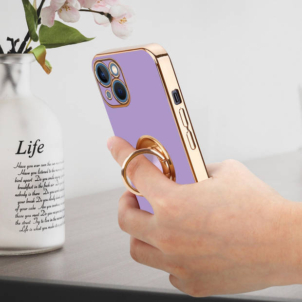 Cadorabo Hoesje geschikt voor Apple iPhone 13 MINI in Glossy Licht Paars - Goud - Beschermhoes Camerabescherming