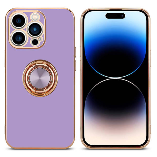 Cadorabo Hoesje geschikt voor Apple iPhone 14 PRO in Glossy Licht Paars - Goud - Beschermhoes Camerabescherming