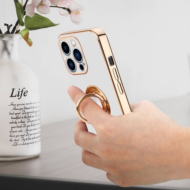 Cadorabo Hoesje geschikt voor Apple iPhone 13 PRO in Glossy Wit - Goud - Beschermhoes Camerabescherming magnetische