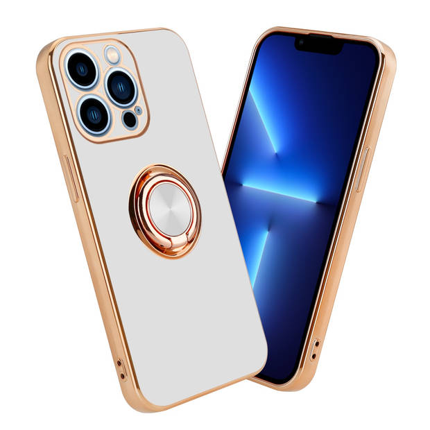 Cadorabo Hoesje geschikt voor Apple iPhone 13 PRO in Glossy Wit - Goud - Beschermhoes Camerabescherming magnetische