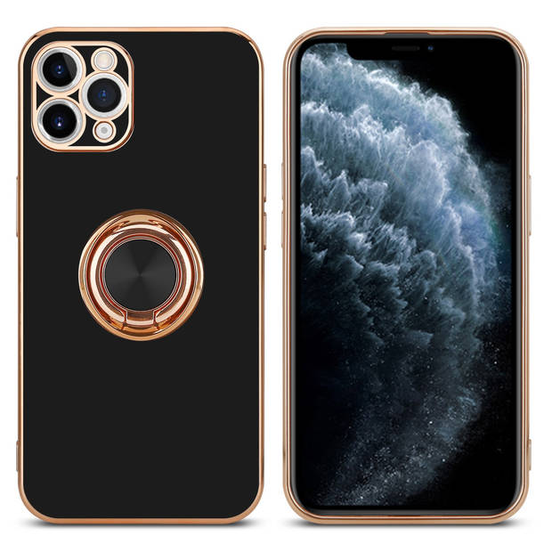 Cadorabo Hoesje geschikt voor Apple iPhone 11 PRO MAX in Glossy Zwart - Goud - Beschermhoes Camerabescherming
