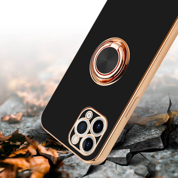 Cadorabo Hoesje geschikt voor Apple iPhone 11 PRO in Glossy Zwart - Goud - Beschermhoes Camerabescherming magnetische