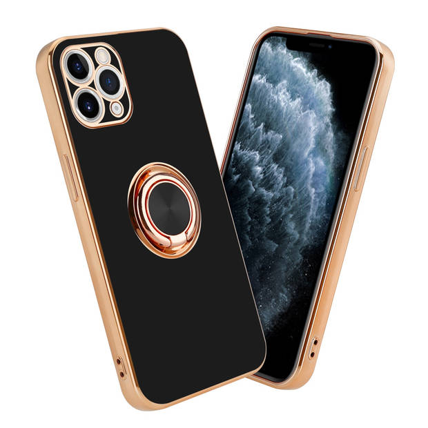 Cadorabo Hoesje geschikt voor Apple iPhone 11 PRO MAX in Glossy Zwart - Goud - Beschermhoes Camerabescherming