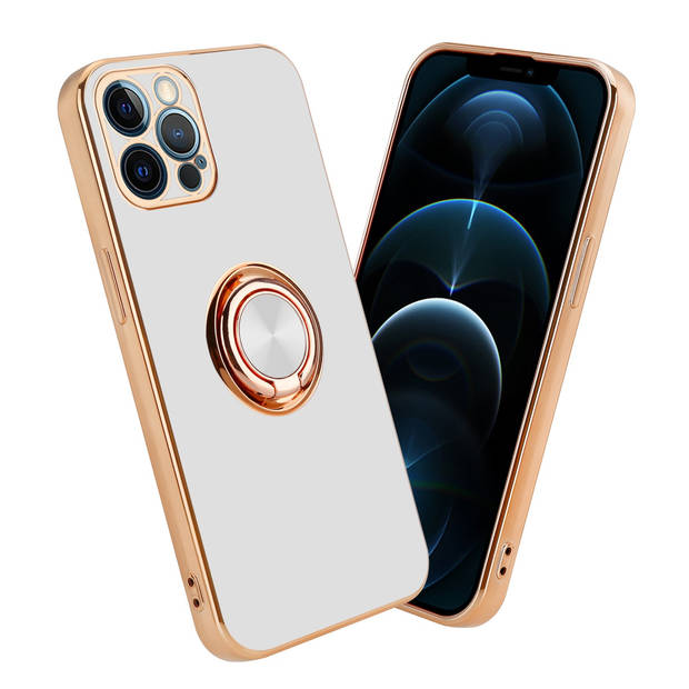 Cadorabo Hoesje geschikt voor Apple iPhone 12 PRO in Glossy Wit - Goud - Beschermhoes Camerabescherming magnetische