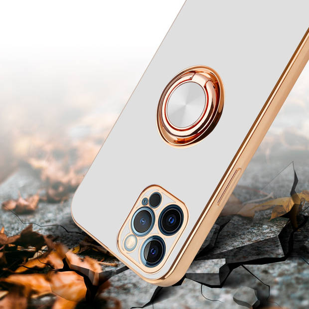 Cadorabo Hoesje geschikt voor Apple iPhone 12 PRO in Glossy Wit - Goud - Beschermhoes Camerabescherming magnetische