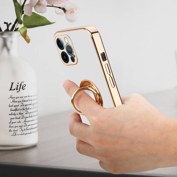Cadorabo Hoesje geschikt voor Apple iPhone 12 PRO in Glossy Wit - Goud - Beschermhoes Camerabescherming magnetische