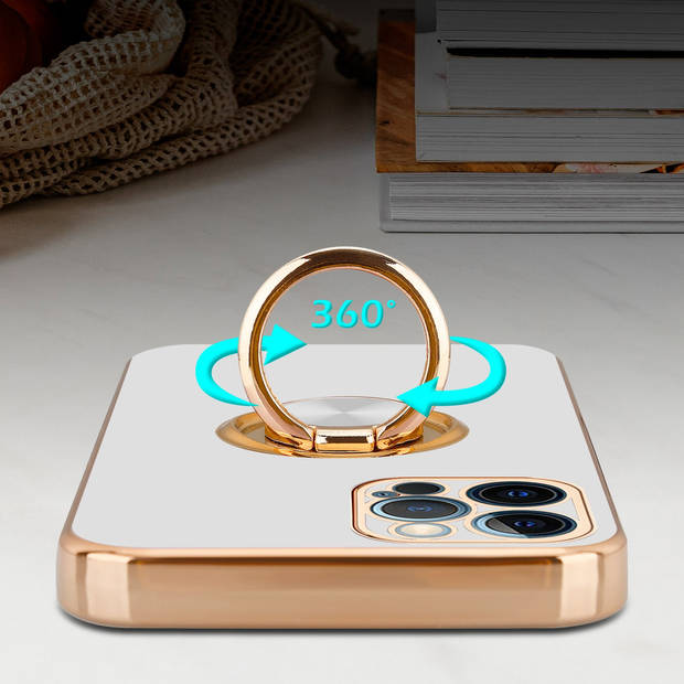 Cadorabo Hoesje geschikt voor Apple iPhone 12 PRO in Glossy Wit - Goud - Beschermhoes Camerabescherming magnetische