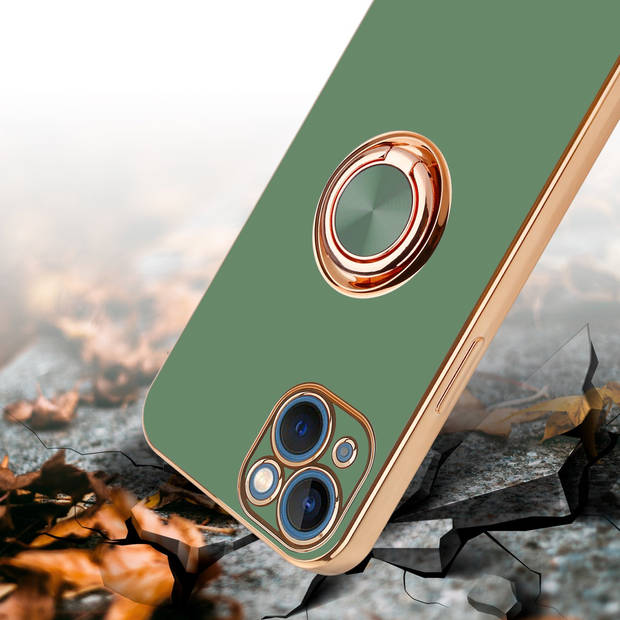 Cadorabo Hoesje geschikt voor Apple iPhone 13 in Glossy Licht Groen - Goud - Beschermhoes Camerabescherming magnetische