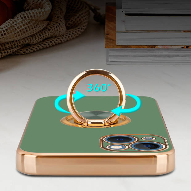 Cadorabo Hoesje geschikt voor Apple iPhone 14 PLUS in Glossy Licht Groen - Goud - Beschermhoes Camerabescherming