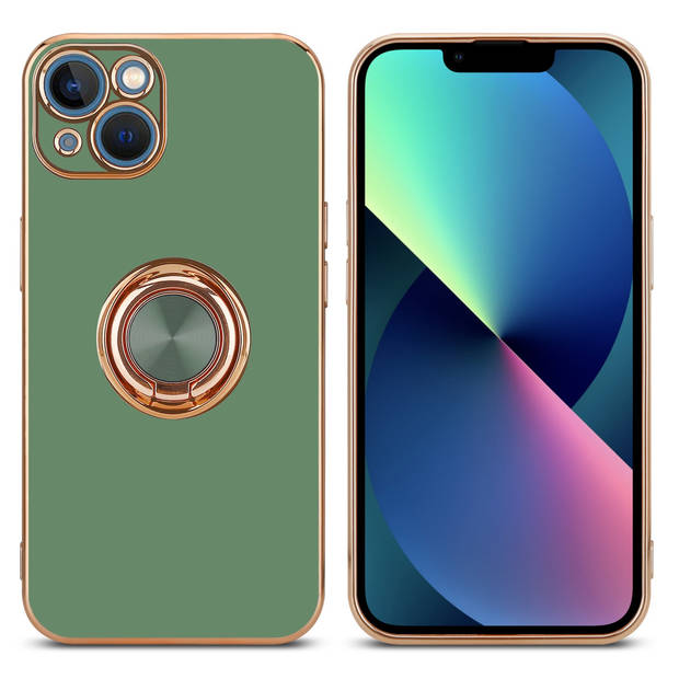 Cadorabo Hoesje geschikt voor Apple iPhone 13 in Glossy Licht Groen - Goud - Beschermhoes Camerabescherming magnetische