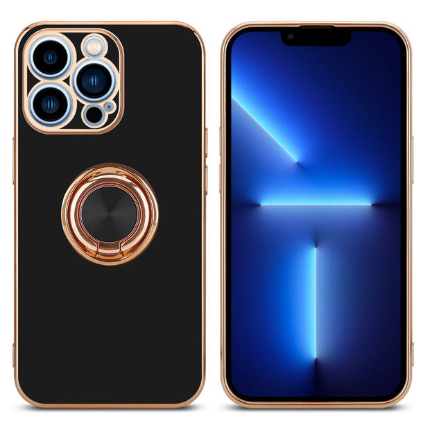 Cadorabo Hoesje geschikt voor Apple iPhone 13 PRO in Glossy Zwart - Goud - Beschermhoes Camerabescherming magnetische