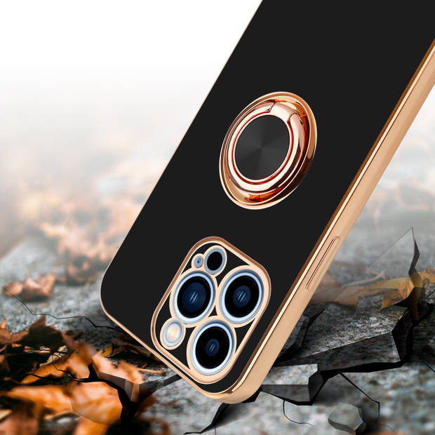 Cadorabo Hoesje geschikt voor Apple iPhone 13 PRO in Glossy Zwart - Goud - Beschermhoes Camerabescherming magnetische