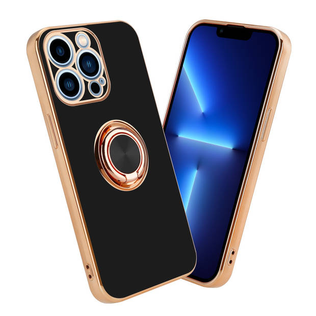 Cadorabo Hoesje geschikt voor Apple iPhone 13 PRO in Glossy Zwart - Goud - Beschermhoes Camerabescherming magnetische