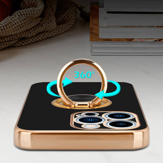 Cadorabo Hoesje geschikt voor Apple iPhone 13 PRO MAX in Glossy Zwart - Goud - Beschermhoes Camerabescherming