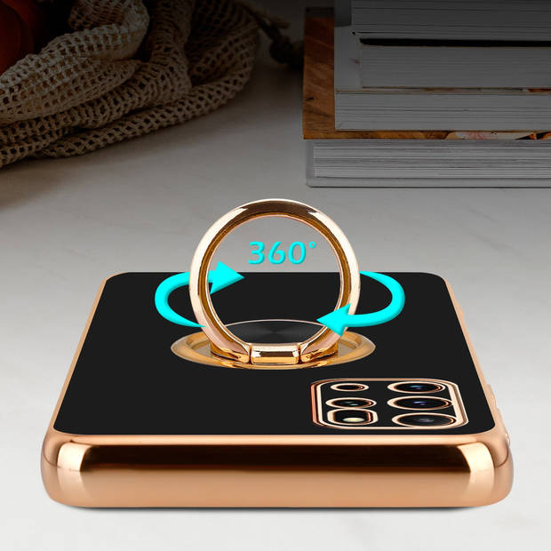 Cadorabo Hoesje geschikt voor Samsung Galaxy S20 PLUS in Glossy Zwart - Goud - Beschermhoes Camerabescherming