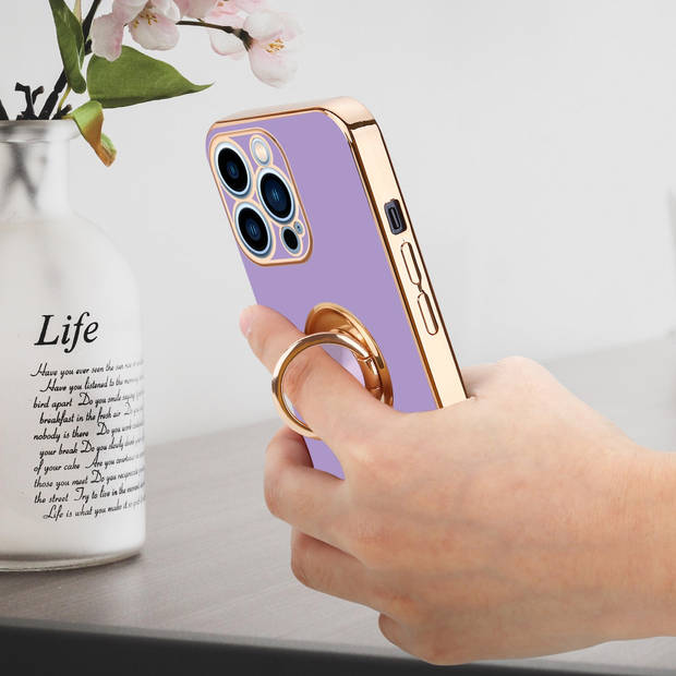 Cadorabo Hoesje geschikt voor Apple iPhone 13 PRO in Glossy Licht Paars - Goud - Beschermhoes Camerabescherming