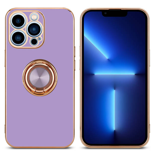 Cadorabo Hoesje geschikt voor Apple iPhone 13 PRO MAX in Glossy Licht Paars - Goud - Beschermhoes Camerabescherming