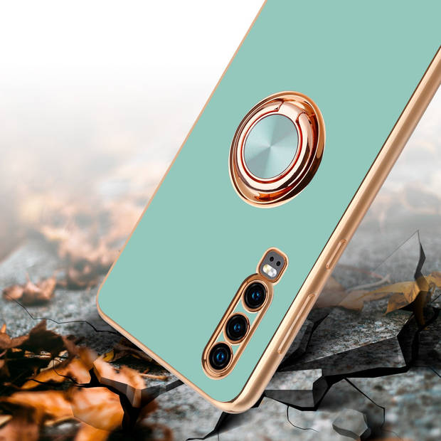 Cadorabo Hoesje geschikt voor Huawei P30 in Glossy Turquoise - Goud - Beschermhoes Camerabescherming magnetische