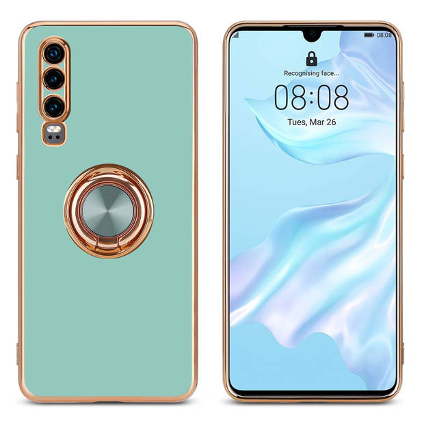 Cadorabo Hoesje geschikt voor Huawei P30 in Glossy Turquoise - Goud - Beschermhoes Camerabescherming magnetische