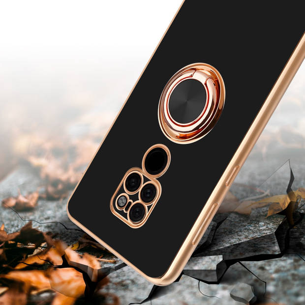 Cadorabo Hoesje geschikt voor Huawei MATE 20 in Glossy Zwart - Goud - Beschermhoes Camerabescherming magnetische