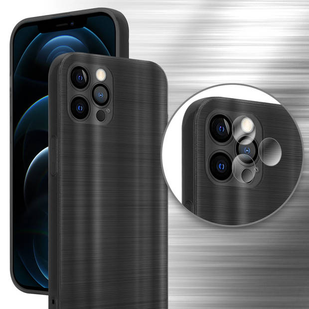 Cadorabo Hoesje geschikt voor Apple iPhone 12 PRO MAX in Brushed Zwart - Beschermhoes Case Cover TPU silicone