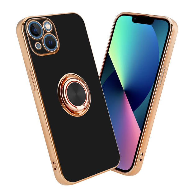 Cadorabo Hoesje geschikt voor Apple iPhone 13 MINI in Glossy Zwart - Goud - Beschermhoes Camerabescherming magnetische