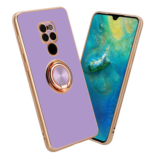 Cadorabo Hoesje geschikt voor Huawei MATE 20 in Glossy Licht Paars - Goud - Beschermhoes Camerabescherming magnetische