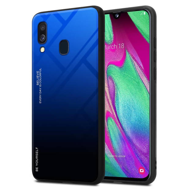 Cadorabo Hoesje geschikt voor Samsung Galaxy A40 in BLAUW - ZWART - Tweekleurige beschermhoes TPU-silicone Case Cover