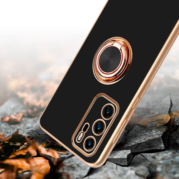 Cadorabo Hoesje geschikt voor Huawei P40 in Glossy Zwart - Goud - Beschermhoes Camerabescherming magnetische autohouder