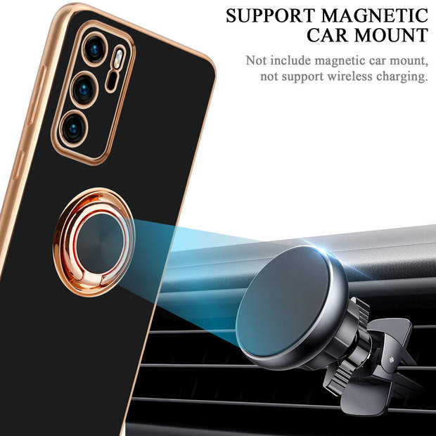 Cadorabo Hoesje geschikt voor Huawei P40 in Glossy Zwart - Goud - Beschermhoes Camerabescherming magnetische autohouder