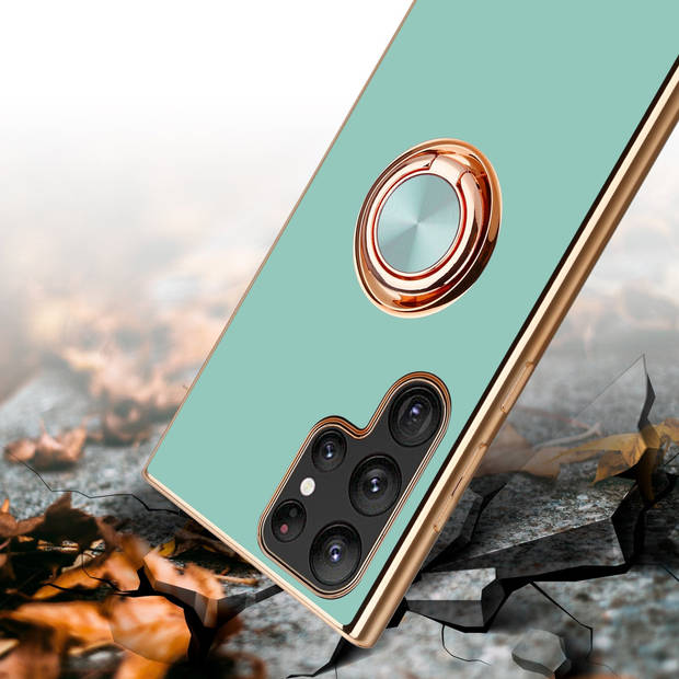 Cadorabo Hoesje geschikt voor Samsung Galaxy S22 ULTRA in Glossy Turquoise - Goud - Beschermhoes Camerabescherming