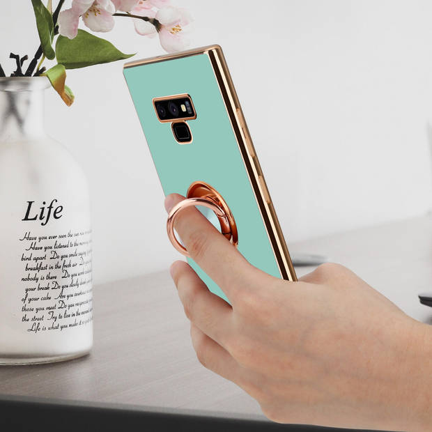 Cadorabo Hoesje geschikt voor Samsung Galaxy NOTE 9 in Glossy Turquoise - Goud - Beschermhoes Camerabescherming