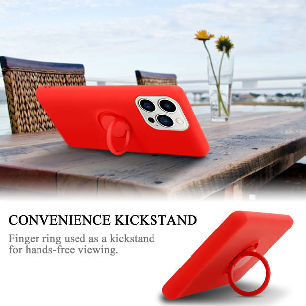 Cadorabo Hoesje geschikt voor Apple iPhone 14 PRO in LIQUID ROOD - Beschermhoes van TPU silicone Case Cover met ring