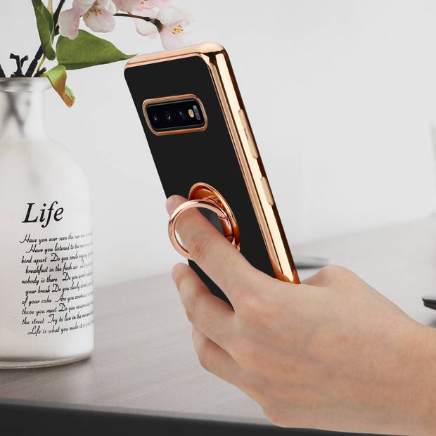 Cadorabo Hoesje geschikt voor Samsung Galaxy S10 4G in Glossy Zwart - Goud - Beschermhoes Camerabescherming magnetische