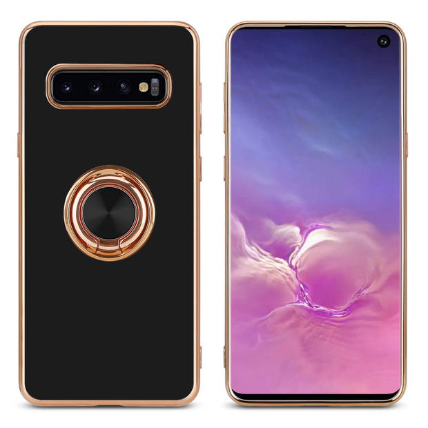 Cadorabo Hoesje geschikt voor Samsung Galaxy S10 4G in Glossy Zwart - Goud - Beschermhoes Camerabescherming magnetische