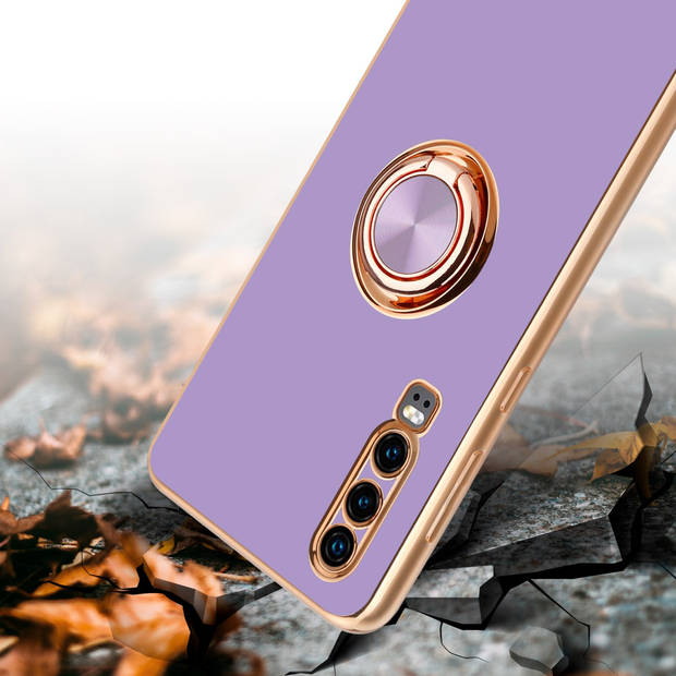 Cadorabo Hoesje geschikt voor Huawei P30 in Glossy Licht Paars - Goud - Beschermhoes Camerabescherming magnetische