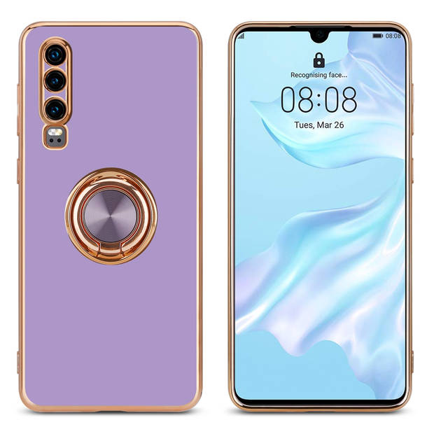 Cadorabo Hoesje geschikt voor Huawei P30 in Glossy Licht Paars - Goud - Beschermhoes Camerabescherming magnetische