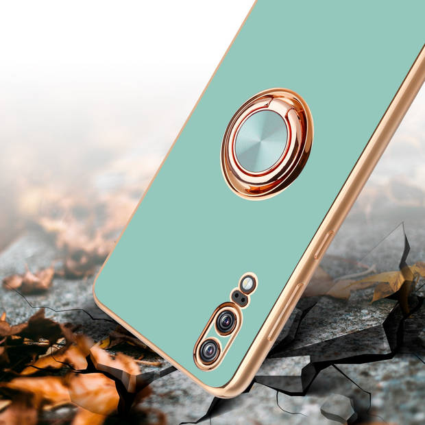 Cadorabo Hoesje geschikt voor Huawei P20 in Glossy Turquoise - Goud - Beschermhoes Camerabescherming magnetische