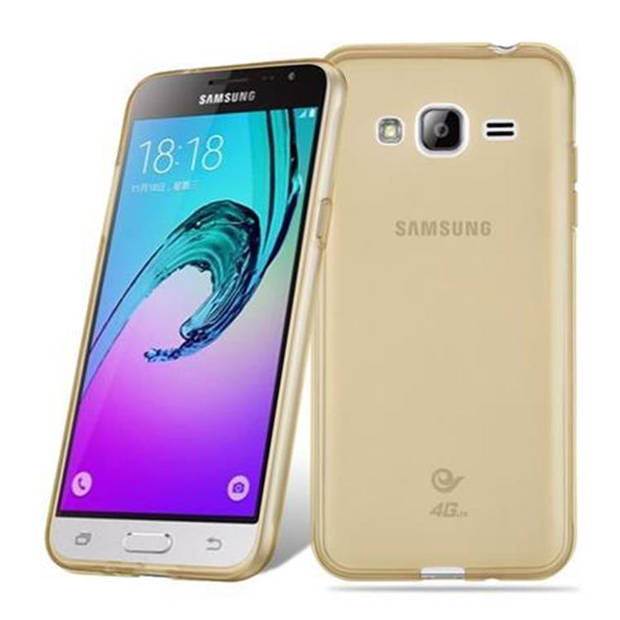 Cadorabo Hoesje geschikt voor Samsung Galaxy J3 2016 in TRANSPARANT GOUD - Beschermhoes Cover gemaakt van TPU Silicone