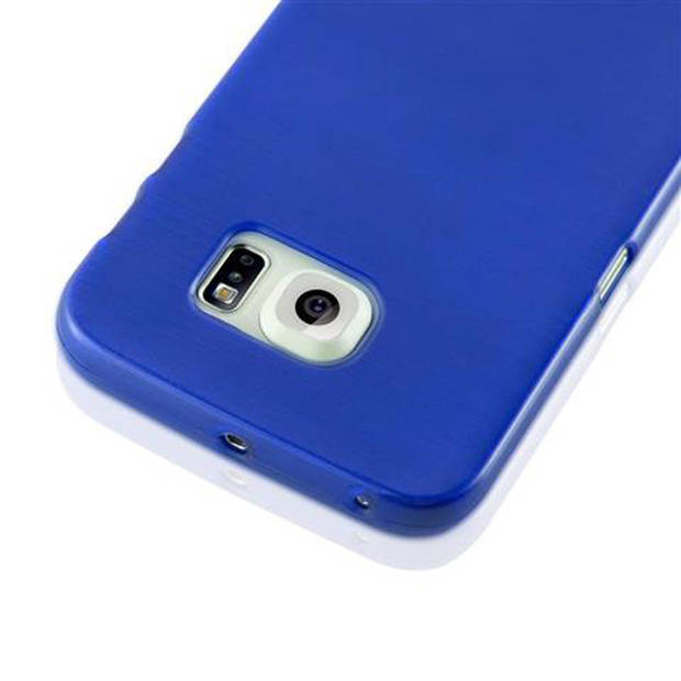 Cadorabo Hoesje geschikt voor Samsung Galaxy S6 EDGE in BLAUW - Beschermhoes TPU silicone Case Cover Brushed