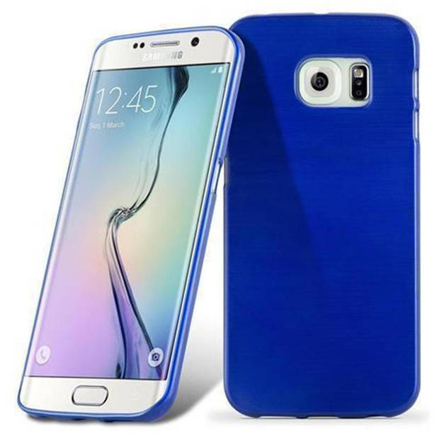 Cadorabo Hoesje geschikt voor Samsung Galaxy S6 EDGE in BLAUW - Beschermhoes TPU silicone Case Cover Brushed