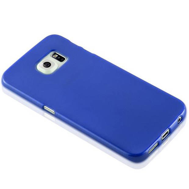 Cadorabo Hoesje geschikt voor Samsung Galaxy S6 EDGE in BLAUW - Beschermhoes TPU silicone Case Cover Brushed
